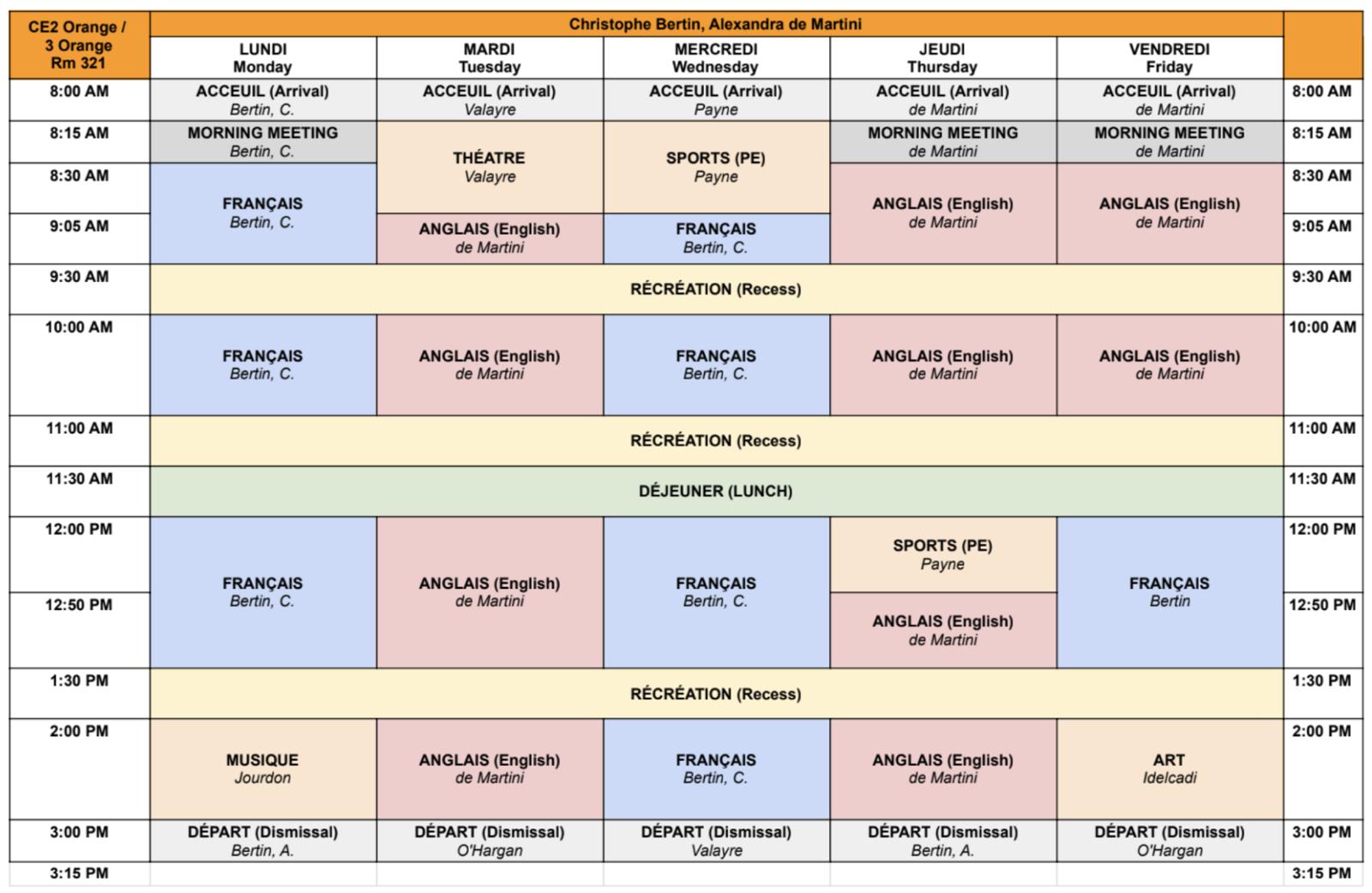 3 Orange weekly schedule